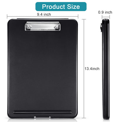 6 Pieces Clipboard with Storage, 9.5 x 13.5 Heavy Duty Plastic Storage Clipboard, Nursing Foldable Clip Board with Compartment and Metal Clip for Nurse Teacher Student Classroom Office (Black)