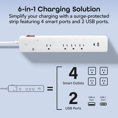 Geeni Smart Surge Protector 6-Outlet Power Strip – Wi-Fi Enabled with Voice Control (Alexa, Google Assistant), Surge Protection, 3ft Extension Cord, Remote Access