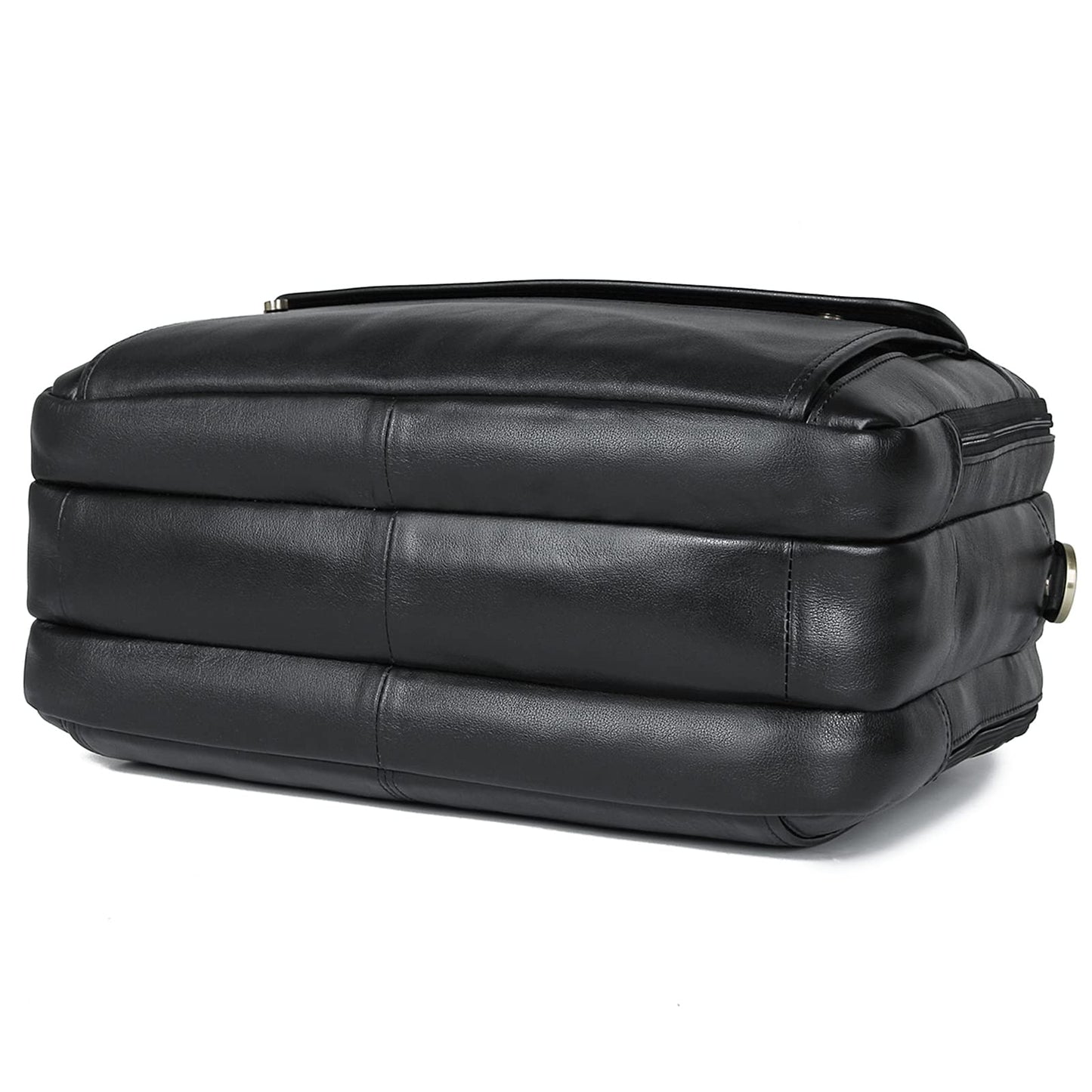 Polare Natural Napa Leather 16'' Black Business Briefcase Laptop Messenger Bag for Men with YKK Zippers