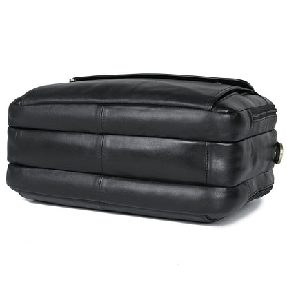 Polare Natural Napa Leather 16'' Black Business Briefcase Laptop Messenger Bag for Men with YKK Zippers
