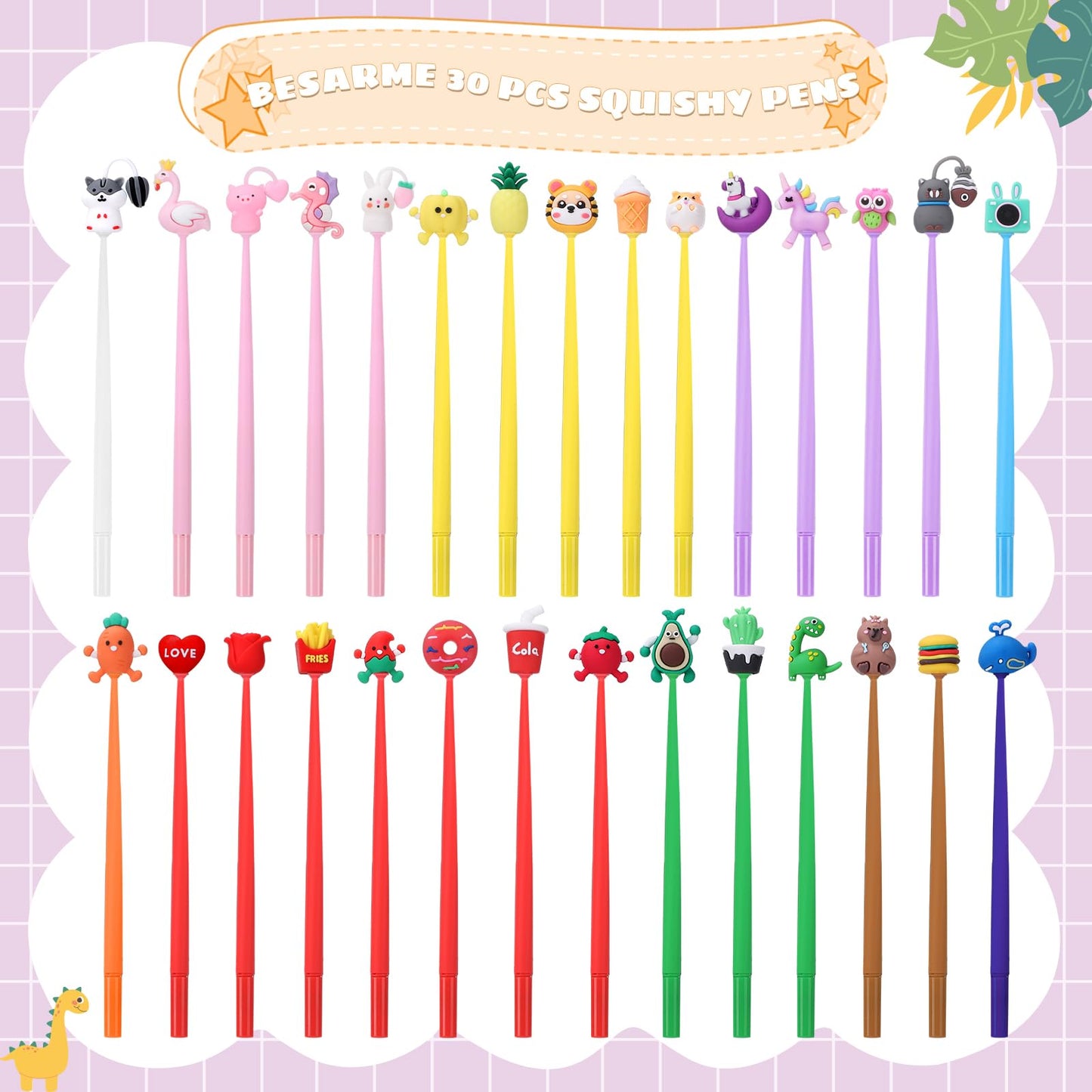 BESARME 30 PCS Fun Pens for Kids, Cute Pen End of Year Gifts for Students Prizes for Kids Classroom 8th Grade Graduation Gifts for Students Birthday Party Favors Goodie Stuffers