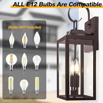 Oil Rubbed Bronze Dusk to Dawn Outdoor Wall Lighting, 19" Large Outside Modern Wall Sconce Lantern, Industrial Porch Light Wall Mount, Waterproof Farmhouse Exterior Lamp 2-Light Brown
