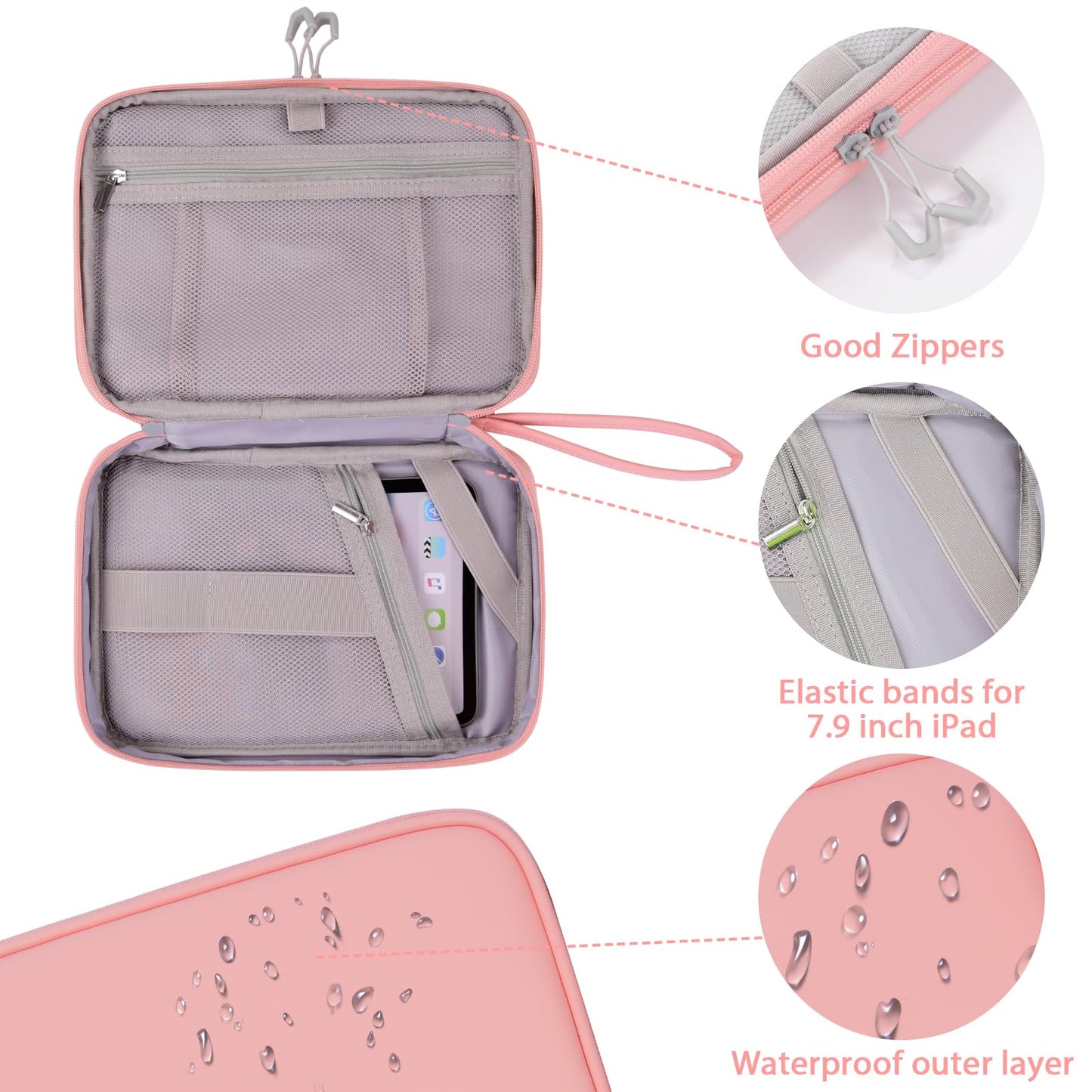 DDgro Electornics Travel Organizer Case for Cable/Cords/Charger/Tech Accessories, Large Pouch Bag for Woman (Pink, PU-Large)
