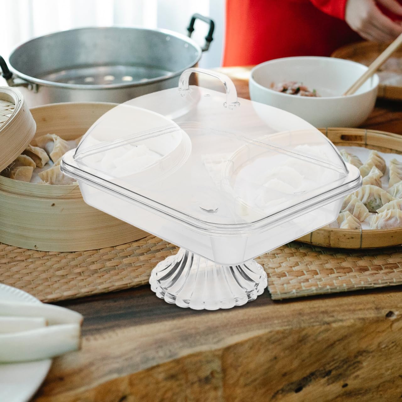 HOLIDYOYO Cake Display Tray with Dome Clear Acrylic Cover Reusable Snack Serving Platter 10.82X8.46X8.26In Perfect for Birthday Christmas and Party Dessert Presentation
