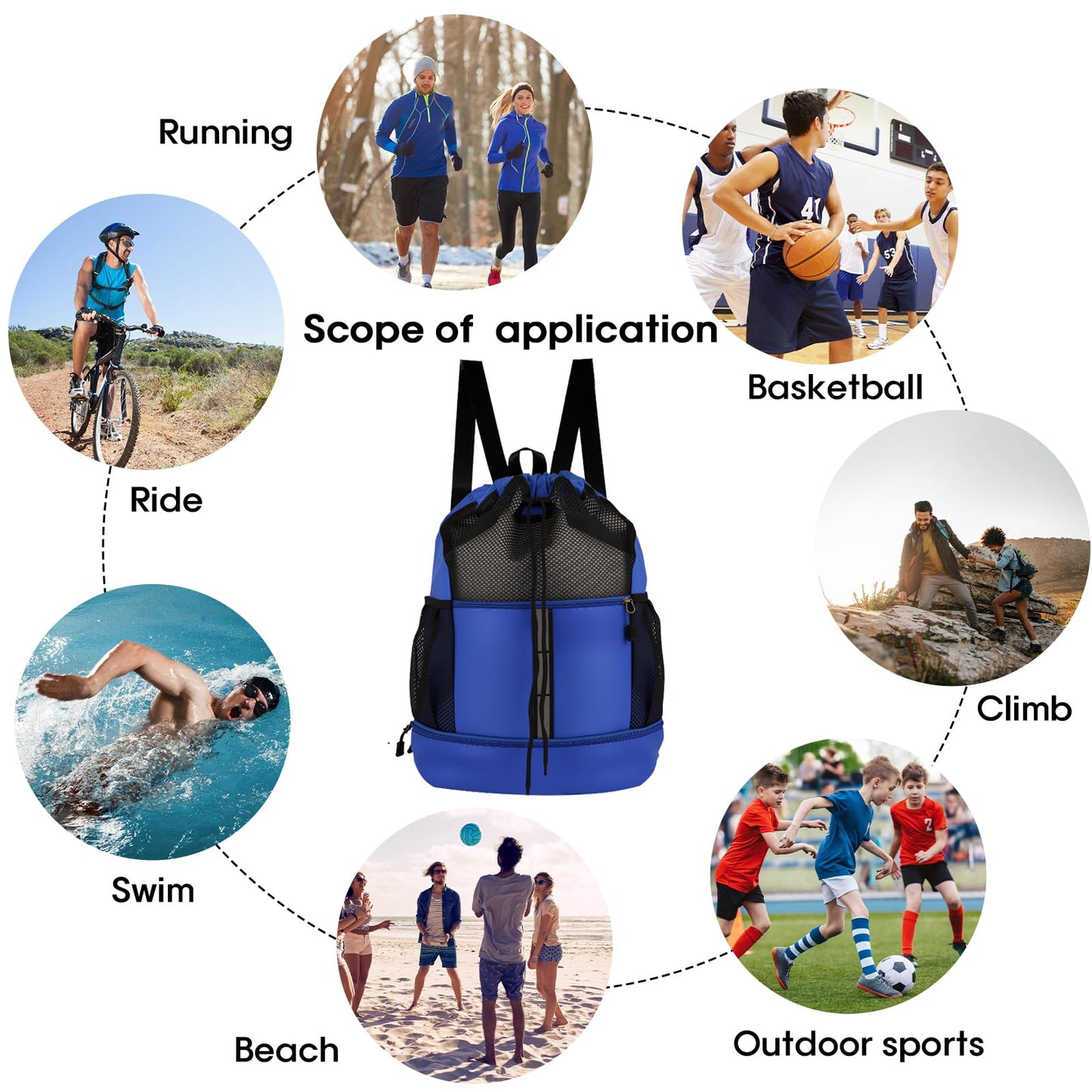 Wavathan Drawstring Backpack，Soccer Bag with Shoe Compartment，Basketball Backpack ，Football Drawstring Bag