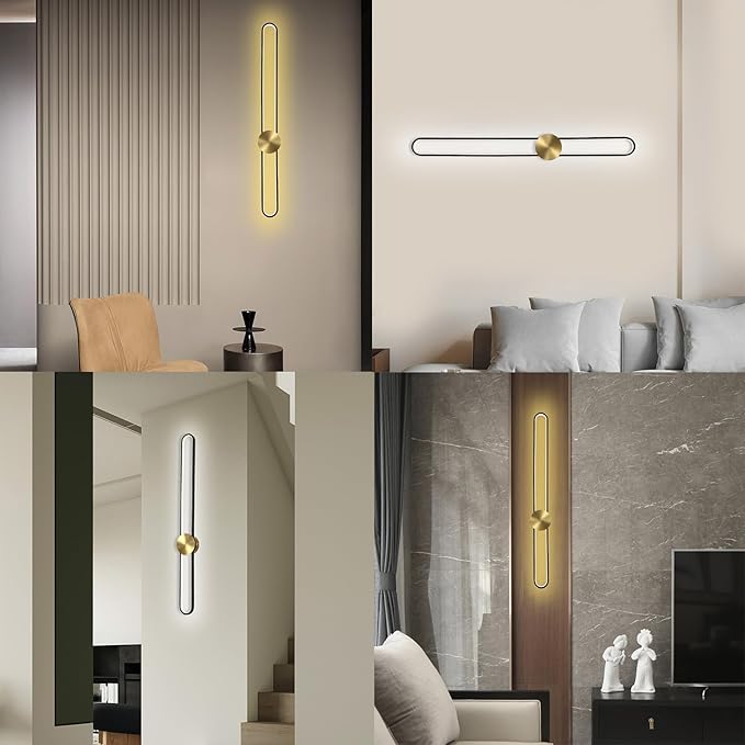 Modern Wall Sconce Dimmable 3000K/4000K/6000K LED Wall Light Fixture, Hardwired Wall Lamp for Living Room, Dining Room, Bedroom, Hallway, Lobby, Entryway (Brushed Black, 22inch/H56cm)