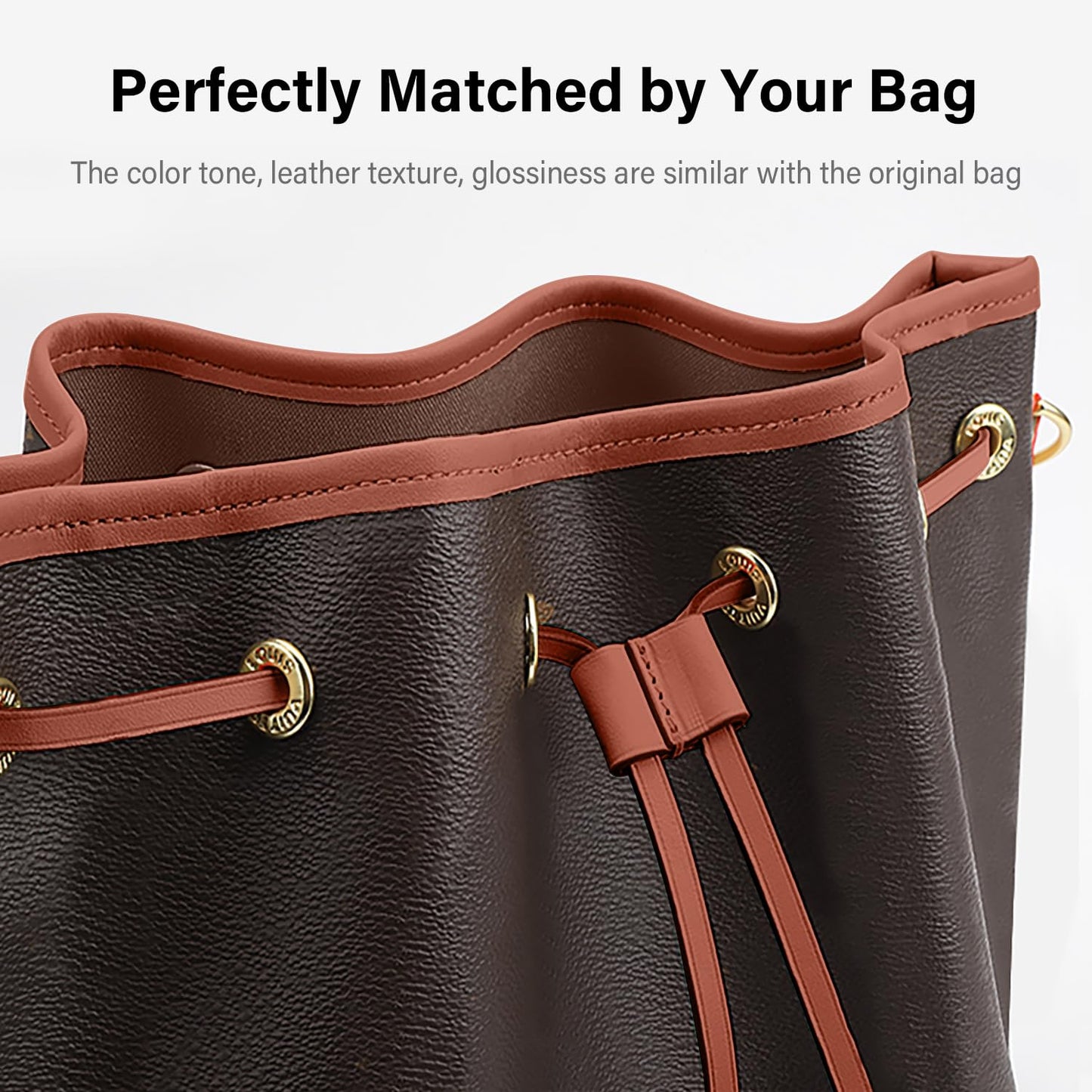 Vachetta Leather Drawstring Replacement Compatible with LV Noe Bucket Bag, Nano Petit Noe BB, Backpack Genuine Leather Drawstring Strap - Brown
