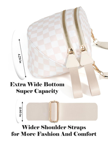 Black and White Checkered Crossbody Bum Bag for Women,Spacious Checkered Purse Fanny Packs Belt Bag Sling Bag with Shoulder Strap (Beige Checkered)