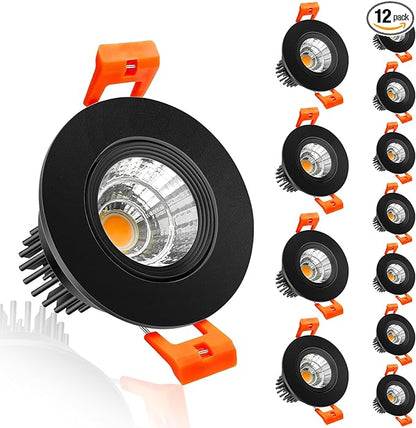 inShareplus 2 Inch LED Downlight, 3W Recessed Lighting 220LM COB Dimmable, 3000K Warm White, CRI80, Black Trim, LED Ceiling Lights with Driver, 12 Pack