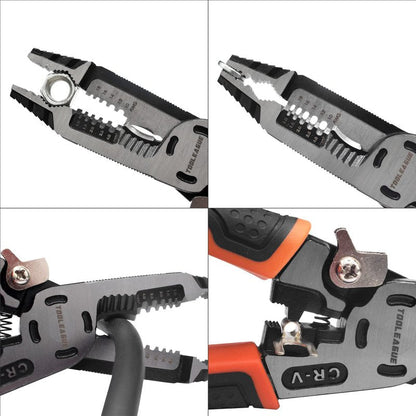 TOOLEAGUE 10-in-1 Wire Stripper with Tool Pouch, Cable Cutters, C-RV Multifunctional Needle Nose Pliers for Electric Cable Stripping Cutting and Crimping