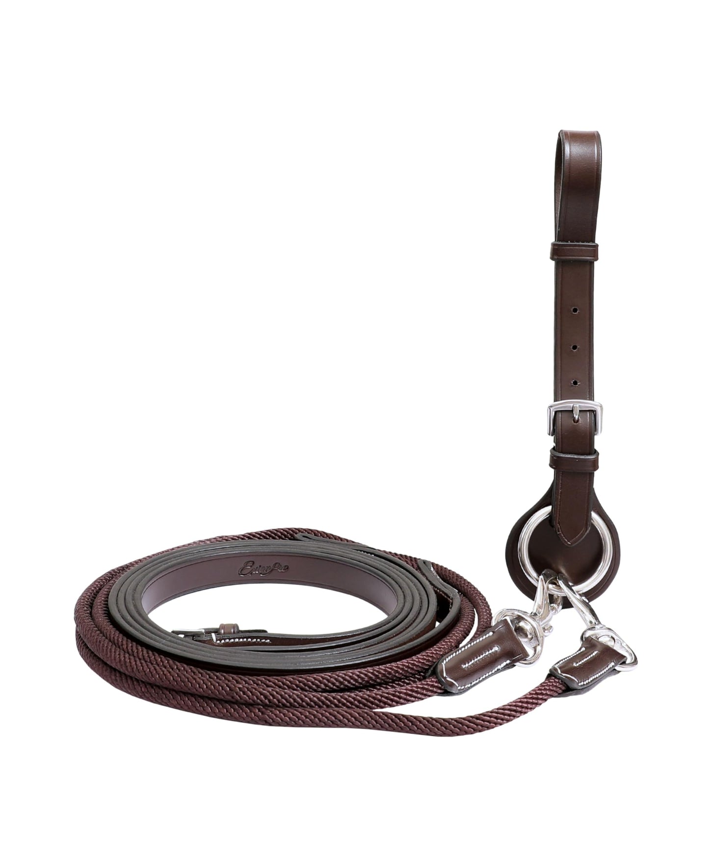 ExionPro Exion Leather and Rope Draw Reins for Horses, 6/8-19 mm Wide 90 inches Long with Buckle Guard Handle and Quick Snap | Premium Equestrian Training Draw Rein for Horses
