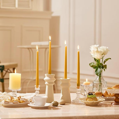 10-Inch Tall Dripless Taper Candles Set of 4 - Mustard Yellow Tapered Candles, Perfect for Spring - Smokeless, Unscented, Long Burning - Hand Poured, Colored Tall Candlesticks - Mustard