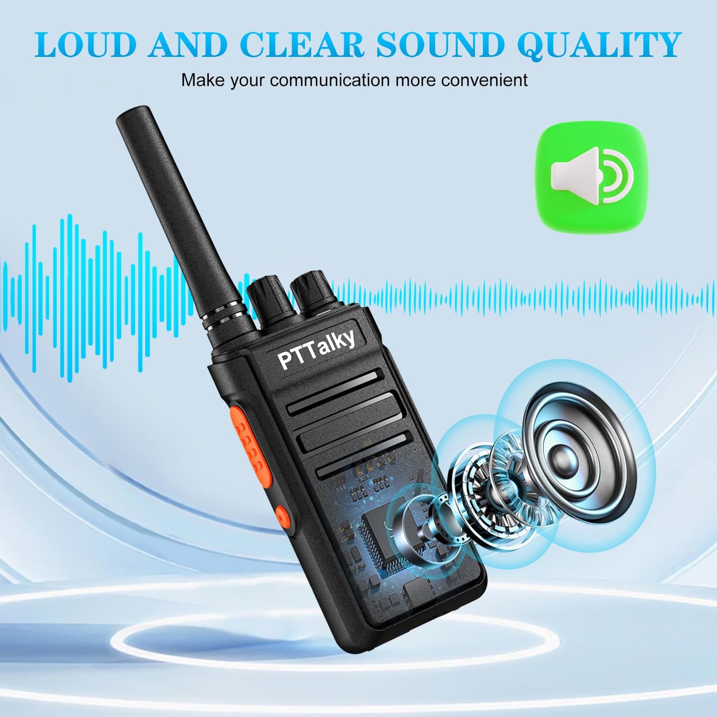 PTTalky FR1 Plus Walkie Talkies Long Range, Hidden Display Rechargeable 2 Way Radio for School Business Warehouse Restaurant (Black, 6 Pack)