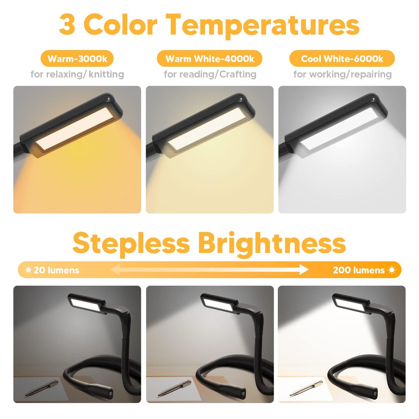 Neck Reading Light Book Lovers Gifts, Rechargeable 2000mAh 10-80Hrs Eye-friendly Wide Lamp Book Light, Birthday Mothers Day Gifts for Mom Wife Women Readers, Camping Knitting Crochet Accessories