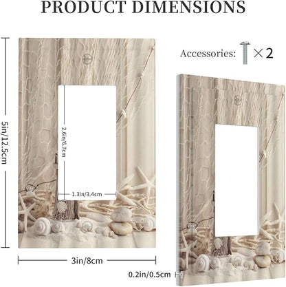 Nautical Coastal Single Rocker Light Switch Covers Seashell Fishing Net Ocean Lighthouse Starfish 1 Gang Outlet Cover Wall Plate Decorative GFCI Switchplate Faceplate Beach Theme Decor