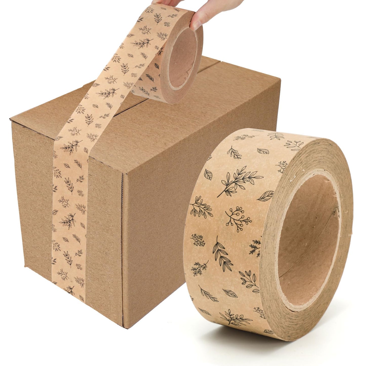 FYSUIMU 55 Yard Kraft Paper Packing Tape Botanical Leaves Brown Gift Wrapping Tapes Waterproof Shipping Tape for Small Business DIY Crafts Box Carton Decor