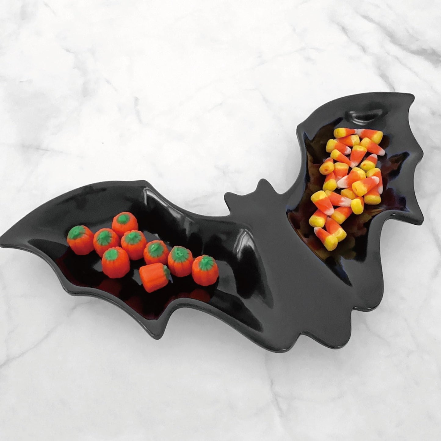 UPware Bat Shaped Melamine Serving Platter, Halloween Party Tray, Fun Spooky Design, for Candy, Snacks, and Desserts, Black, 16 x 8.5 Inch