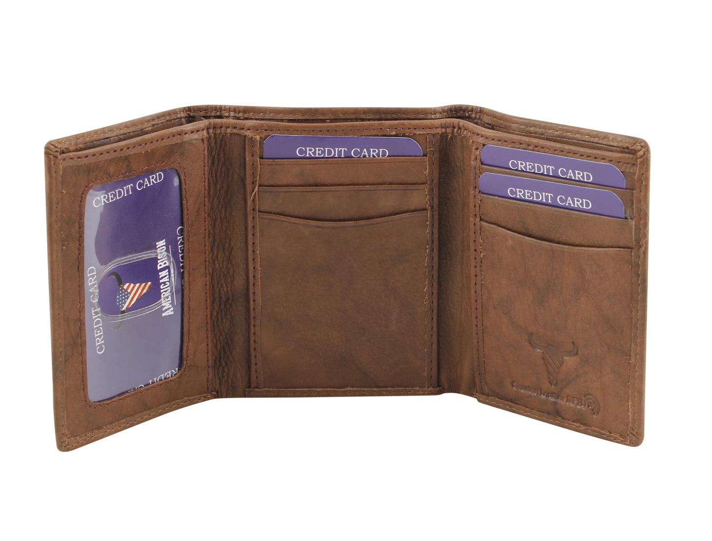 American Bison Trifold Classic Wallet for Men – RFID Blocking Cowhide Leather Wallet (Tan)
