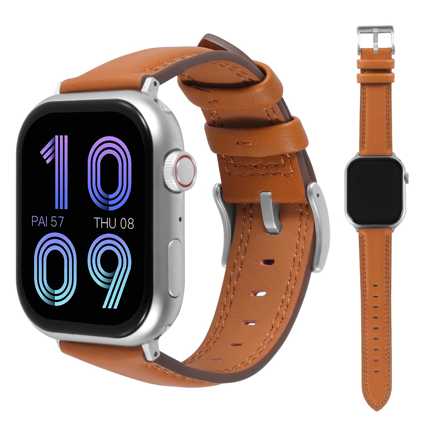 Soft Genuine Leather Band for Apple Watch 49mm 46mm 45mm 44mm 42mm - Women/Men Vintage Retro Replacement Wristband Strap with Metal Buckle for iWatch Ultra 3/2/SE/Series 11/10/9/8/7/6/5/4/3 - Brown
