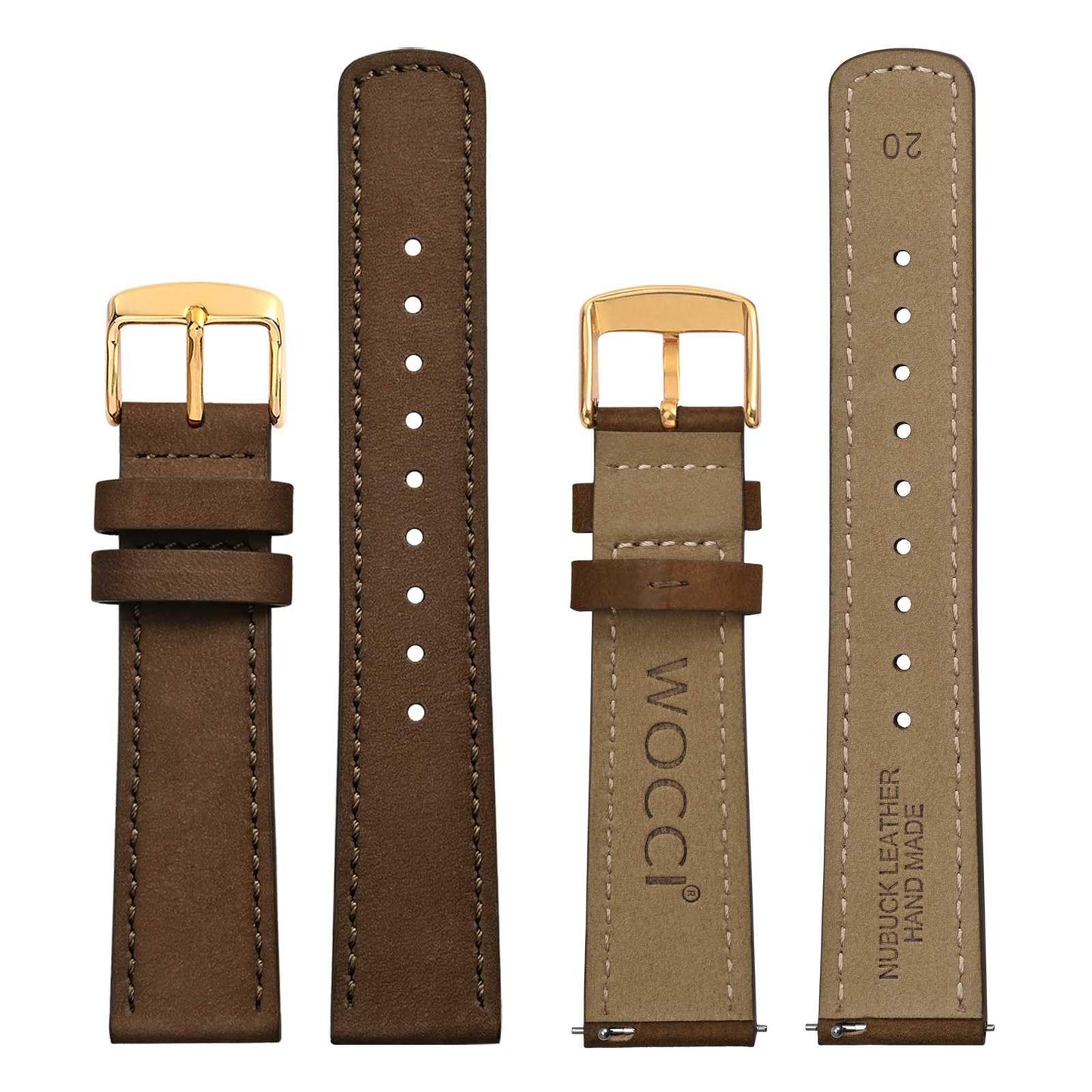 WOCCI 22mm Retro Leather Watch Band for Men and Women, Quick Release Replacement Strap with Golden Buckle (Dark Brown)