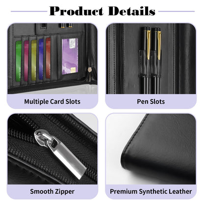 Leather Padfolio Portfolio Binder Organizer, with 25 Pages Notepad & 13" Tablet Sleeve, Professional Conference Meeting Business Zipper Folder for Letter Size A4 Legal Writing Pad Document Men Women