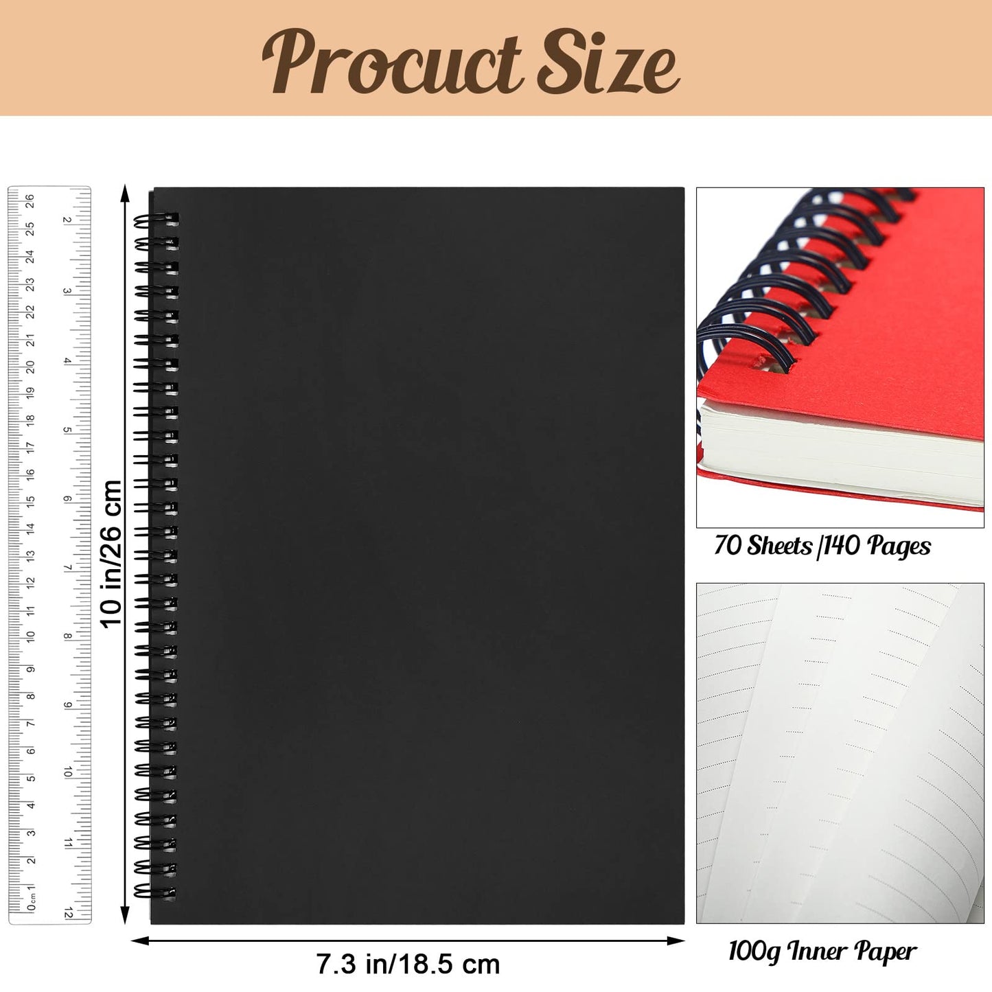 Epakh 6 Pack B5 Spiral Notebook Ruled Spiral Journal Lined Paper, 70 Sheets,140 Pages, Wire bound Notebook 10.5 x 7.3 Inch Hard Cover Memo Notepad Sketchbook for Office Travel(Multi Color)