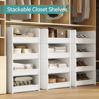 FOUCSSOMEI Closet Organizers and Storage, Stackable Closet Organizer, Wooden Frame with Polyester Fabric Shelves, Large Capacity Closet Shelf Organizer for Folded Clothes, White,Patent Design