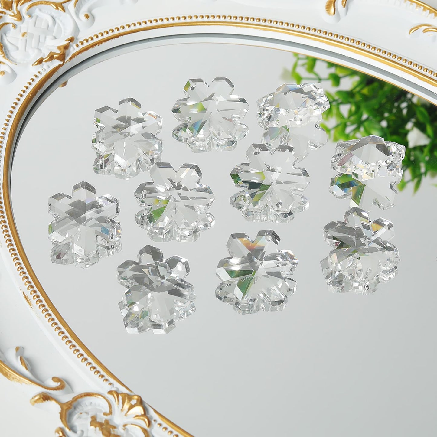 Pack of 20 Clear Crystal Snowflake Crystal Suncatcher - Rainbow Maker Hanging Crystals Prisms for Windows Hanging Ornament Chandelier Crystals Replacement Christmas Home Decor