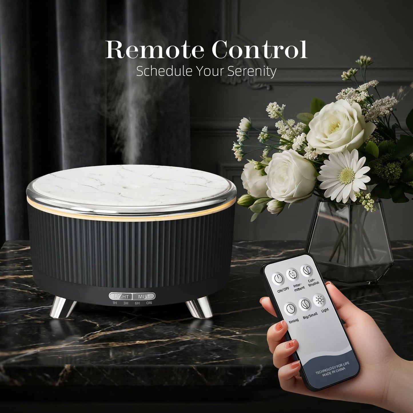 500ML Large Capacity Essential Oil Diffuser, Ultrasonic Aromatherapy Diffuser with 7 Color LED Lights with Remote Control, Cool Mist Humidifier, Timed Mist, Auto Shut-Off (Black)