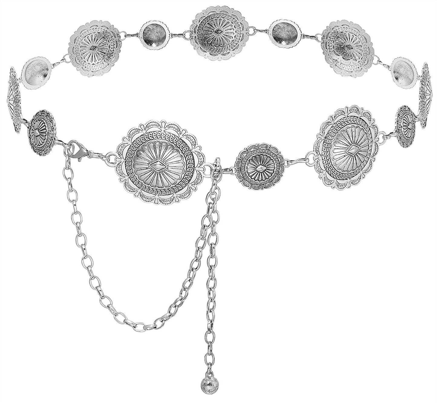 Heyjoin Western Cowgirl Chain Belt for Women Adjustable Fashion Metal Waist Belts for Dresses Jeans Party Country Concert (Flower Silver-L)