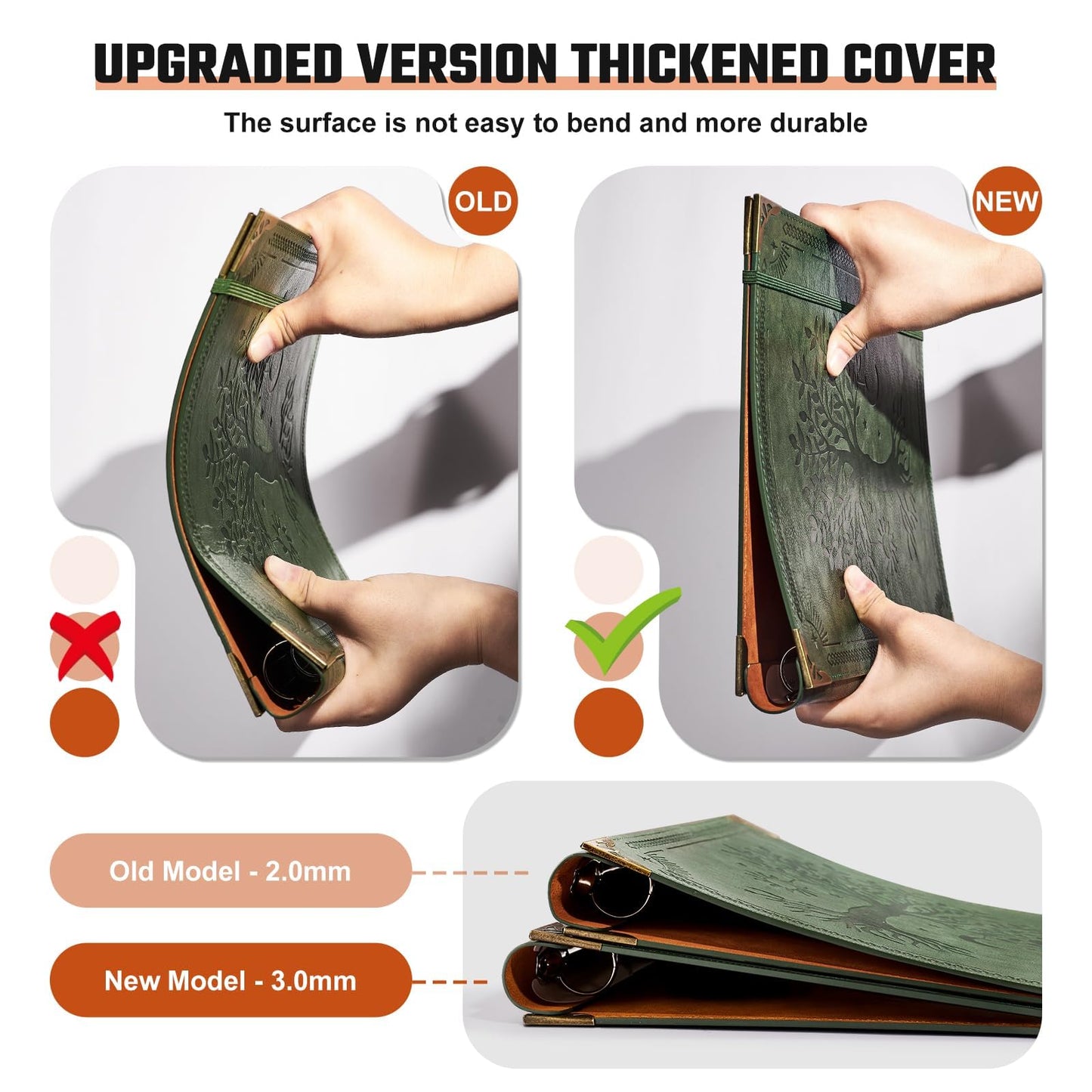 Ovesmusl Leather 3 Ring Binder Fits 8.5"x11" Letter Size Paper, 1 Inch Round Ring Binder Holds 200 Sheets, Notebook Cover Loose Leaf Organizer, Green Tree