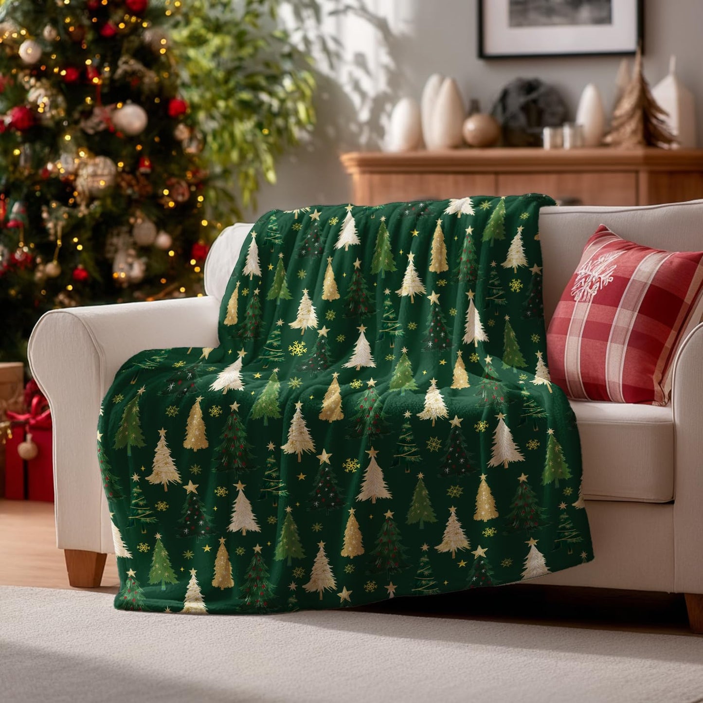 Horaldaily Christmas Flannel Blanket Throw, Christmas Green Tree Soft Fuzzy Plush Cozy Fleece Blankets for Couch Sofa Bed Lounging, Ideal Gifts for Kids Adults Wife Self, 50x60