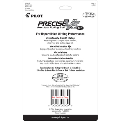 PILOT Pen 26095 Precise V5 RT Refillable & Retractable Premium Rolling Ball Pens, Extra Fine Point (0.5mm), Assorted Colors, 7 count