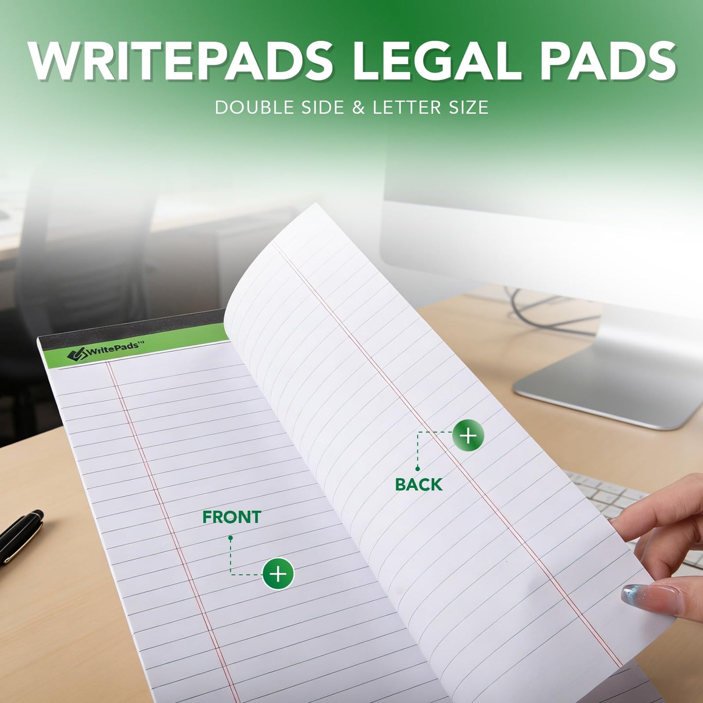 KAISA Legal Note pads 8.5 x 11，12pads 600 Sheets note pads Writing Pads Recycled Paper, Wide Ruled Perforated 50 sheets Premium Thick Paper Hard Back Notepads 8-1/2"x 11-3/4" Writing Tablet Canary For Office Supplies (Pack of 12pc)