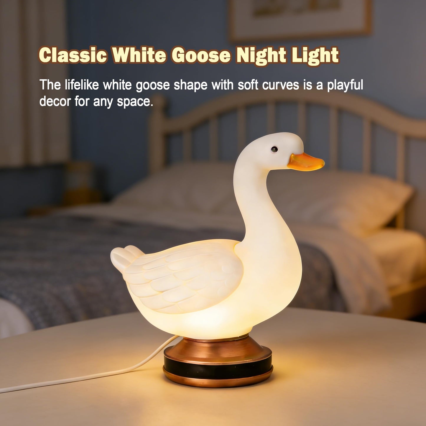 Eastyle Goose Night Light with Bow and Tie Accessories, Decorative Goose Shaped Table Lamp, Warm White USB Plug-in Goose Lamp, Cute Goose Nightlight, Resin Desk Light for Bedroom Shelf Decor Gift