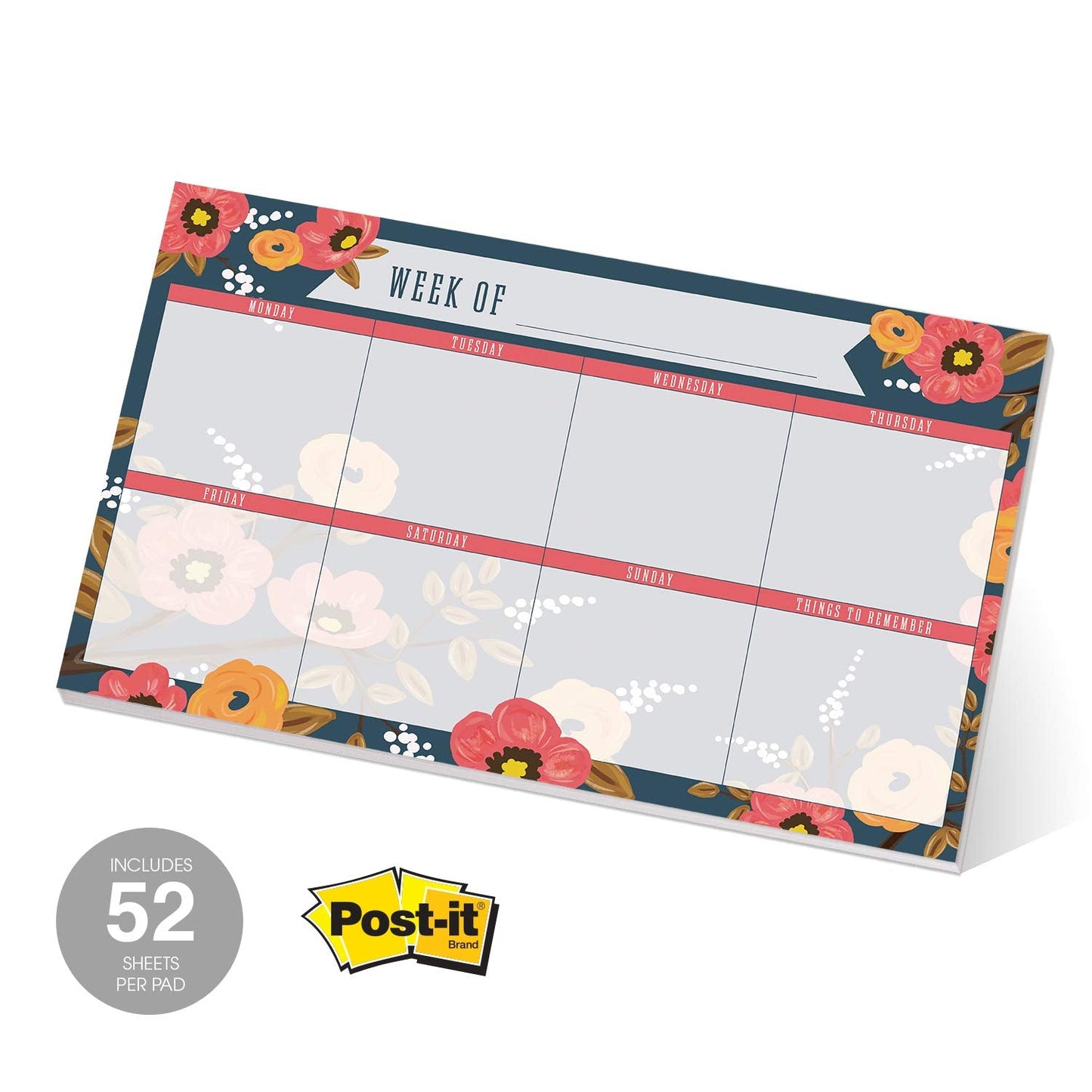 Modern Floral Sticky Note Weekly Calendar / 16.25" x 11" Repositionable Fill-in Planner/Large Weekly Undated Wall Calendar