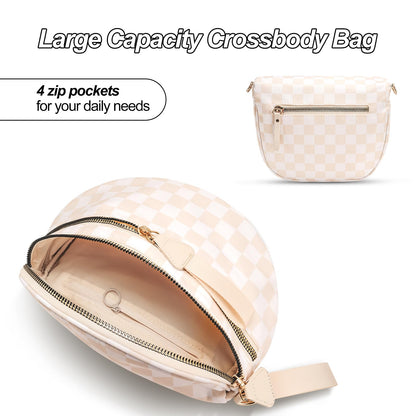 Checkered Crossbody Bag,Nylon Bum Bags for Women Crossbody,Spacious Sling Bag Purse Fanny Packs with Shoulder Strap