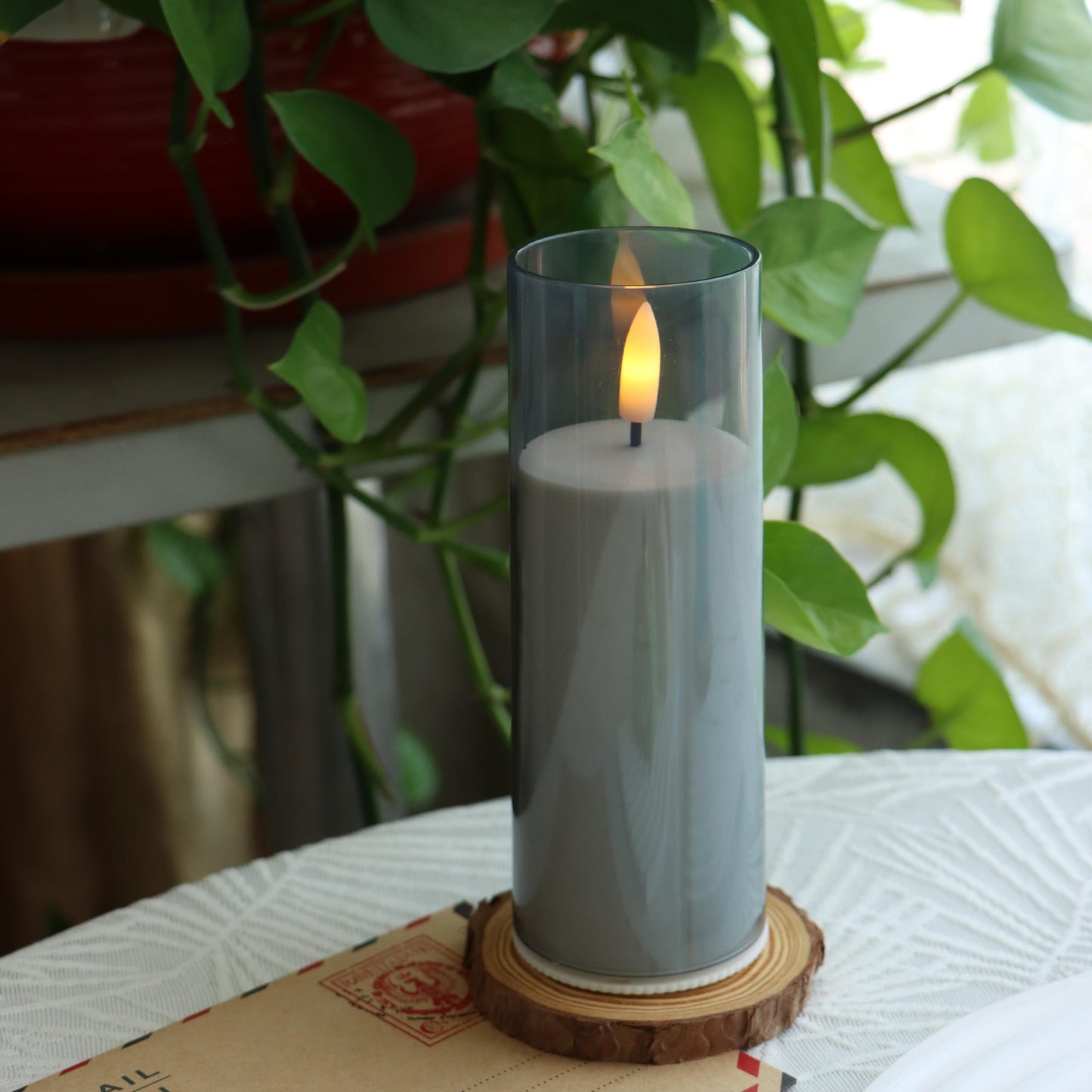 iZAN Flameless Candles with Remote and Timer Plexiglass Shell Battery Operated LED Pillar Candle Lights for Home Wedding Party Halloween Christmas Decorations, Pack of 6, 2”x 6”, Grey