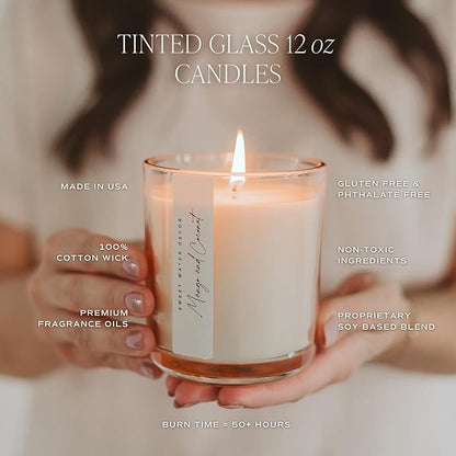 Sweet Water Decor Cashmere and Vanilla Scented Soy Candles – Milky Coconut, Jasmine, Soft Cashmere, Exotic Musk – Cozy Aroma – 50 Hour Burn – 12oz Tinted Glass Jar for Home Decor and Bedroom Decor