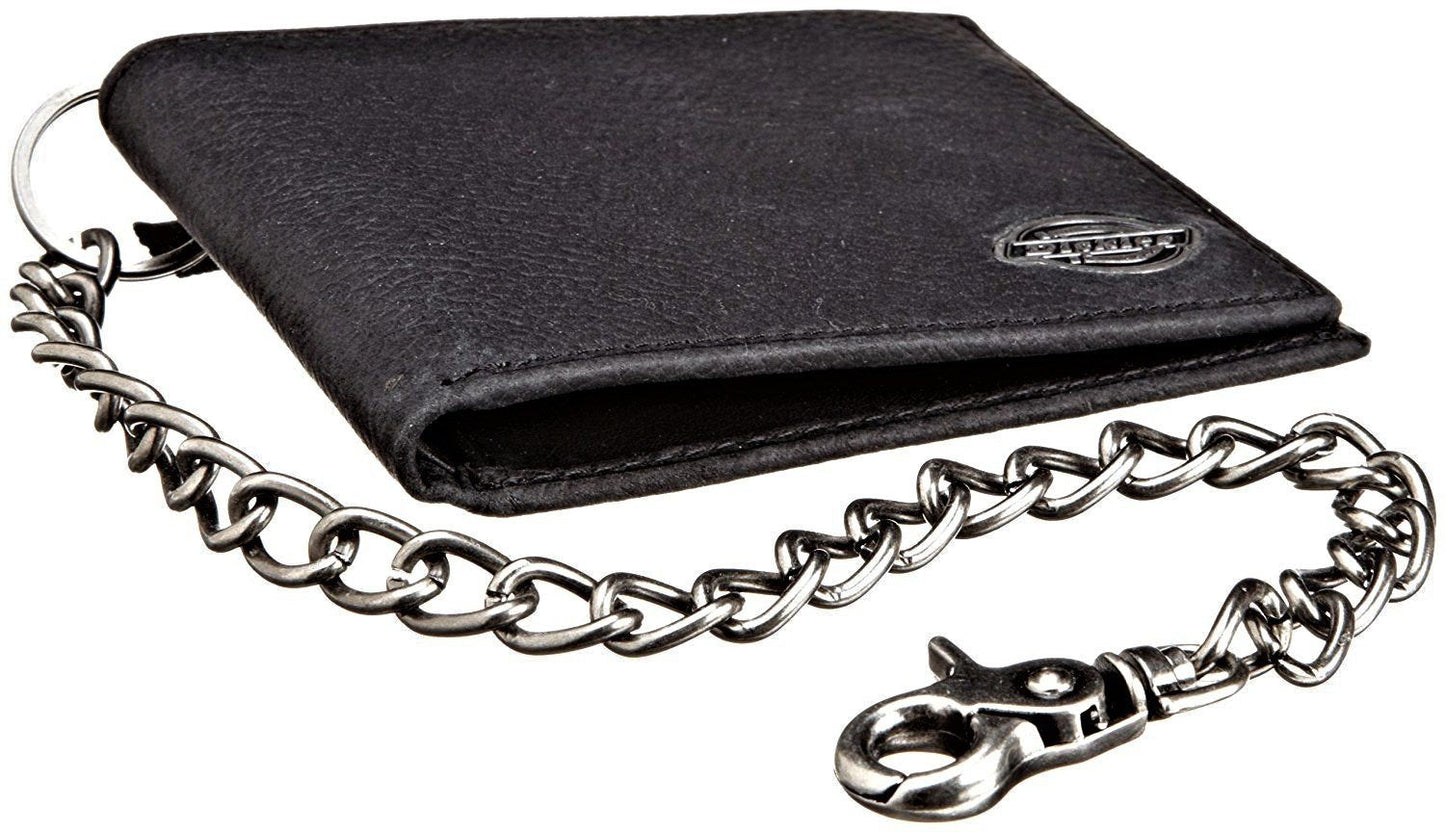 Dickies Men's RFID Everyday Leather Bifold Chain Wallet, Pebbled Black, One Size