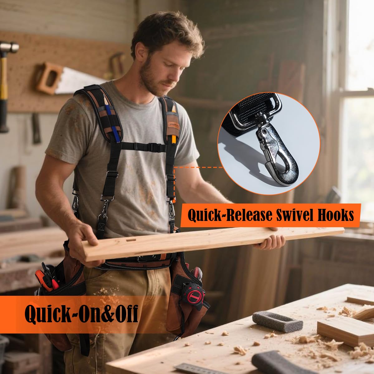 WELKINLAND Heavy Duty Tool Belt Suspender, Comfy Padded Tool Belt Suspender, Fully-Adjustable Tool Bag Suspenders, RipStop Suspenders For Tool Belt, Tool Belt Suspenders For Men/Carpenter