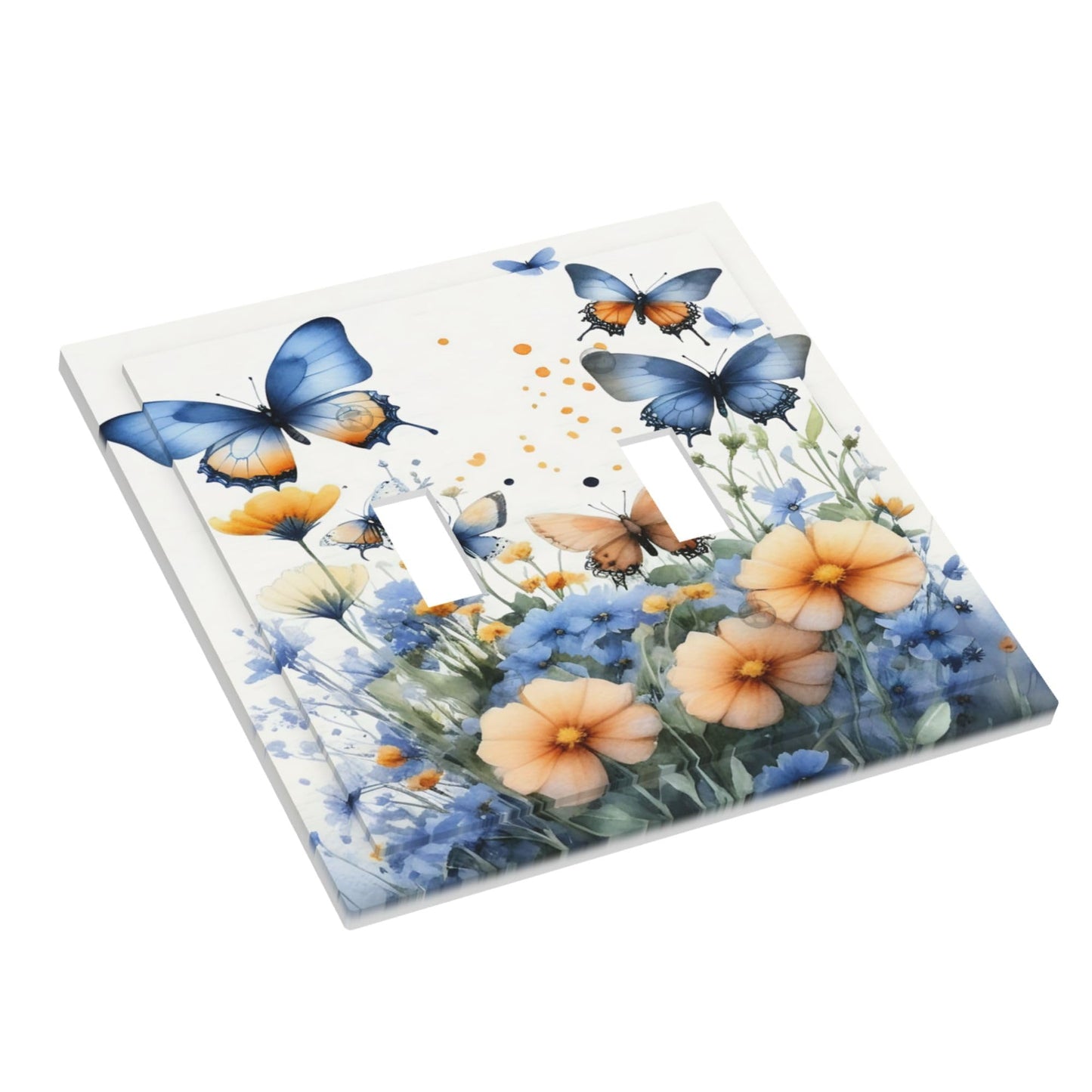 Decorative Art Light Switch Covers Butterfly Blooms 2 Gang Double Toggle Wall Plate Decorative Switchcover Electrical Switchplate for Home Decor