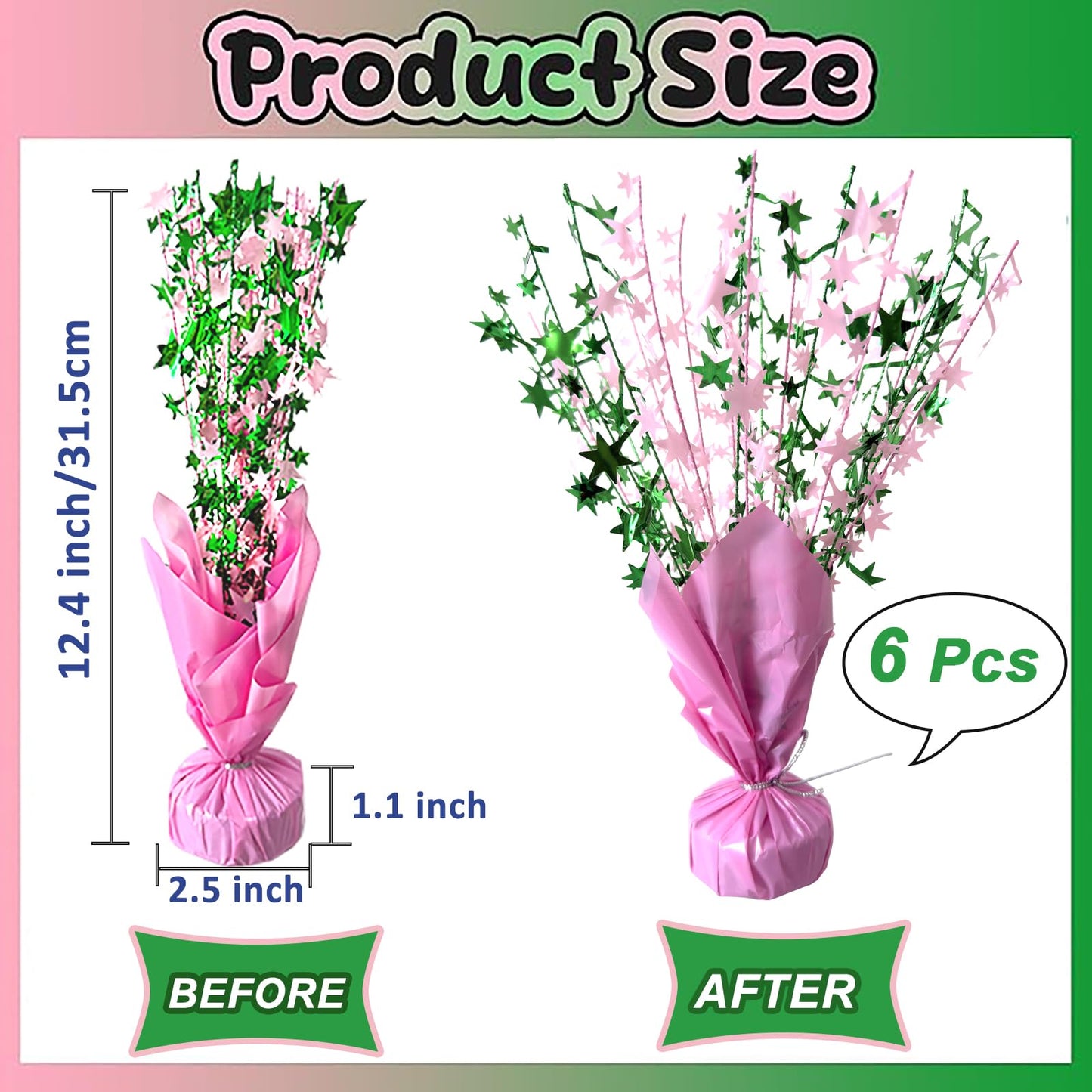 6 Pack Pink Green Witch Birthday Party Decoration Metallic Foil Spray Centerpiece Star Table Decoration Burst Table Centerpieces for Halloween Witch Princess Holiday Party Supplies Decor
