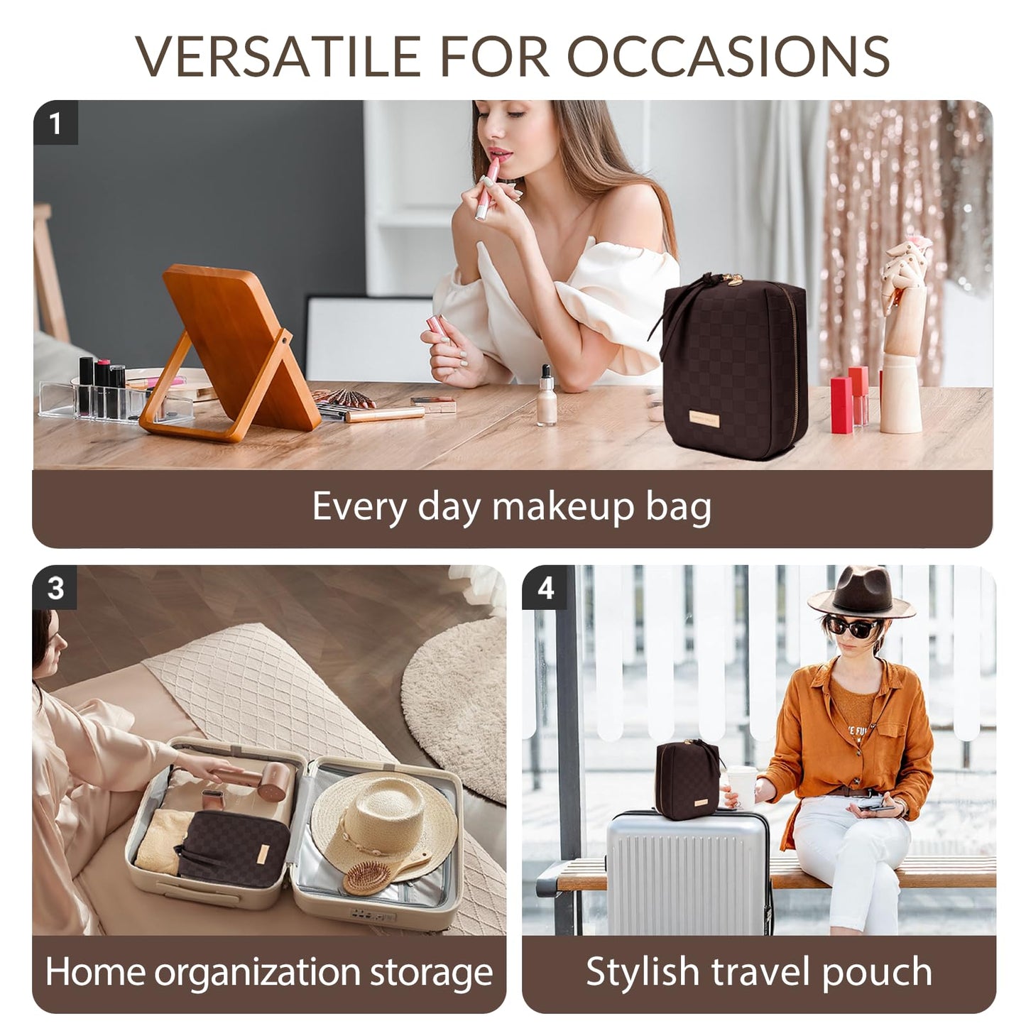 YDR Makeup Bag Small Capacity Lipstick Organizer Portable Travel Toiletry Bag PU leather Portable Makeup Case (Cosmetic-1-Brown)