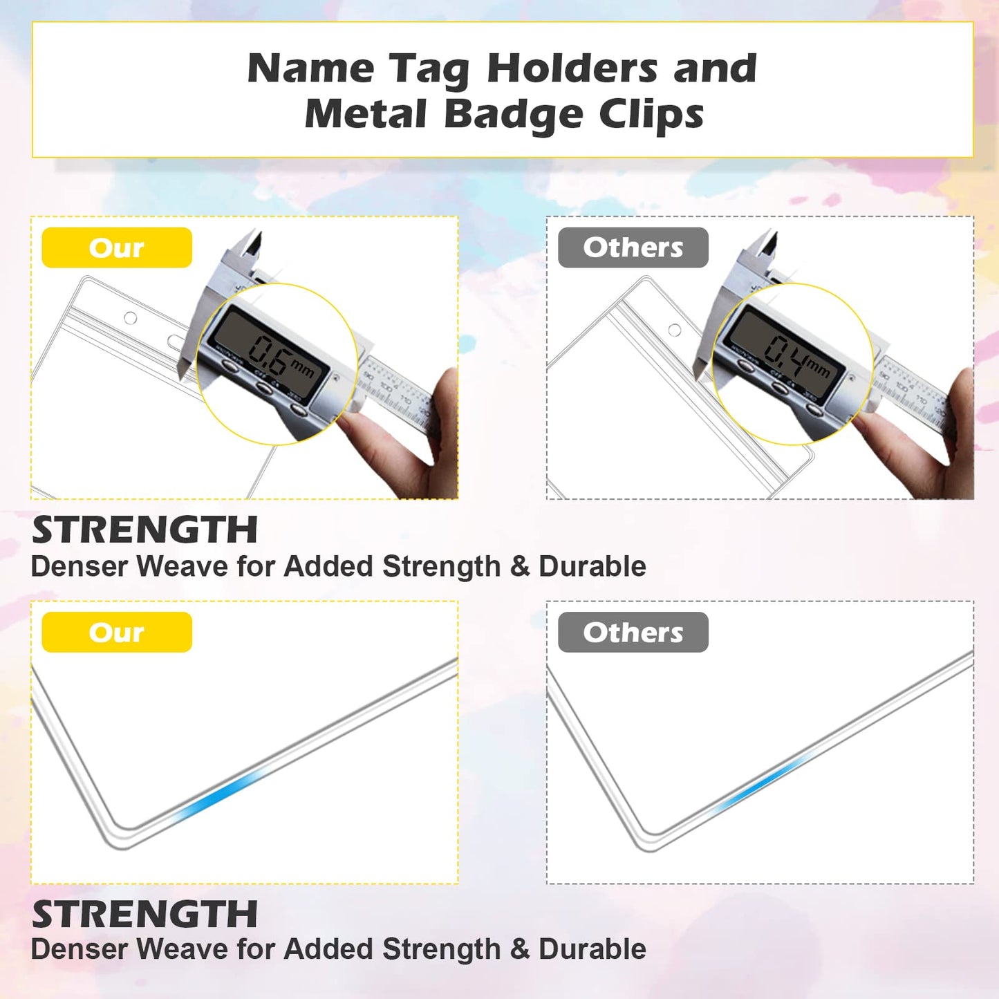 100 Sets Badge Holders and Metal Clips Clear Horizontal Name Tag ID Card Holder with Clip Waterproof ID Badge Holder with Metal Clips