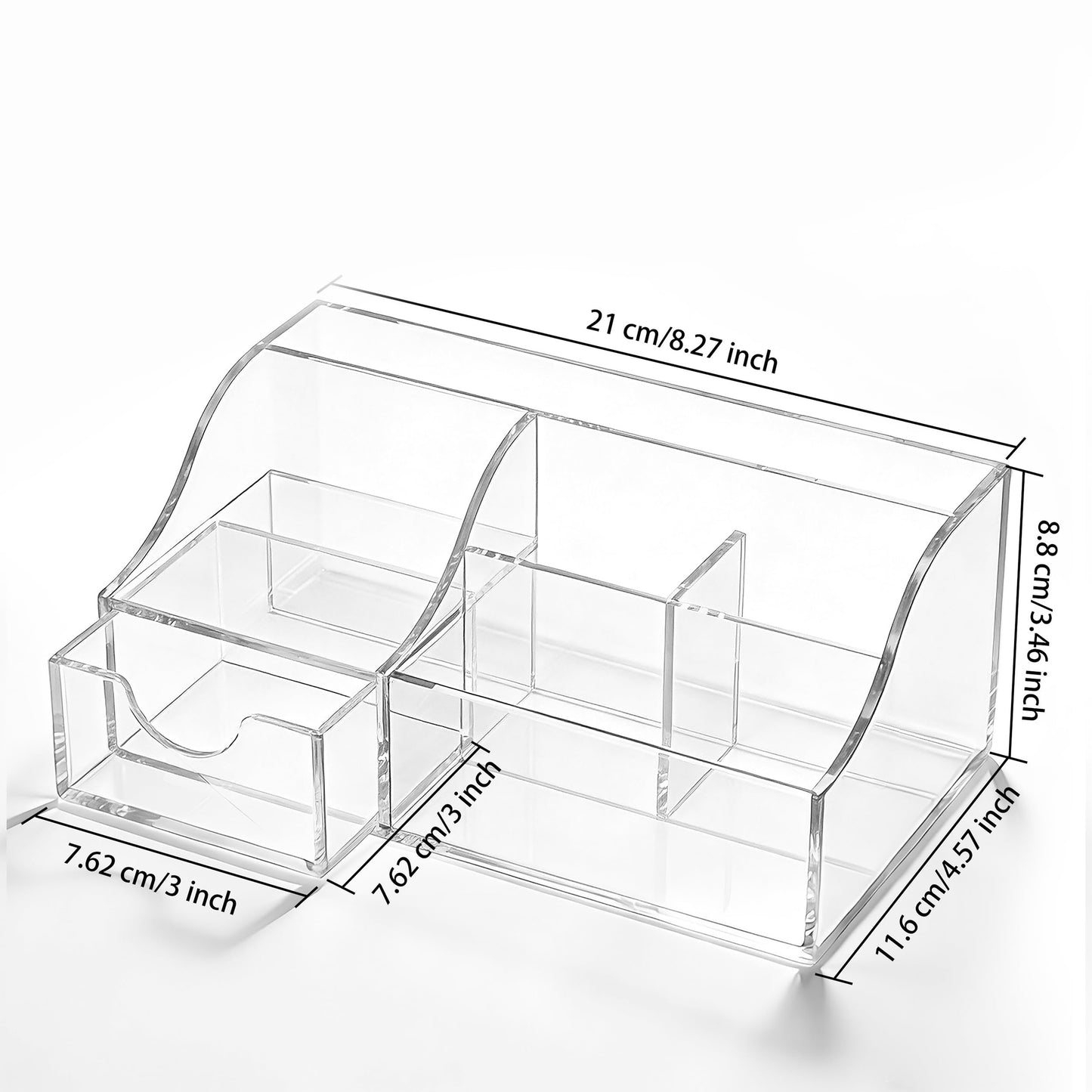 HBlife Acrylic Desk Organizer with 6 Compartments, Pen & Pencil Holder, Clear Multifunctional Desktop Caddy for Office Supply and Organization