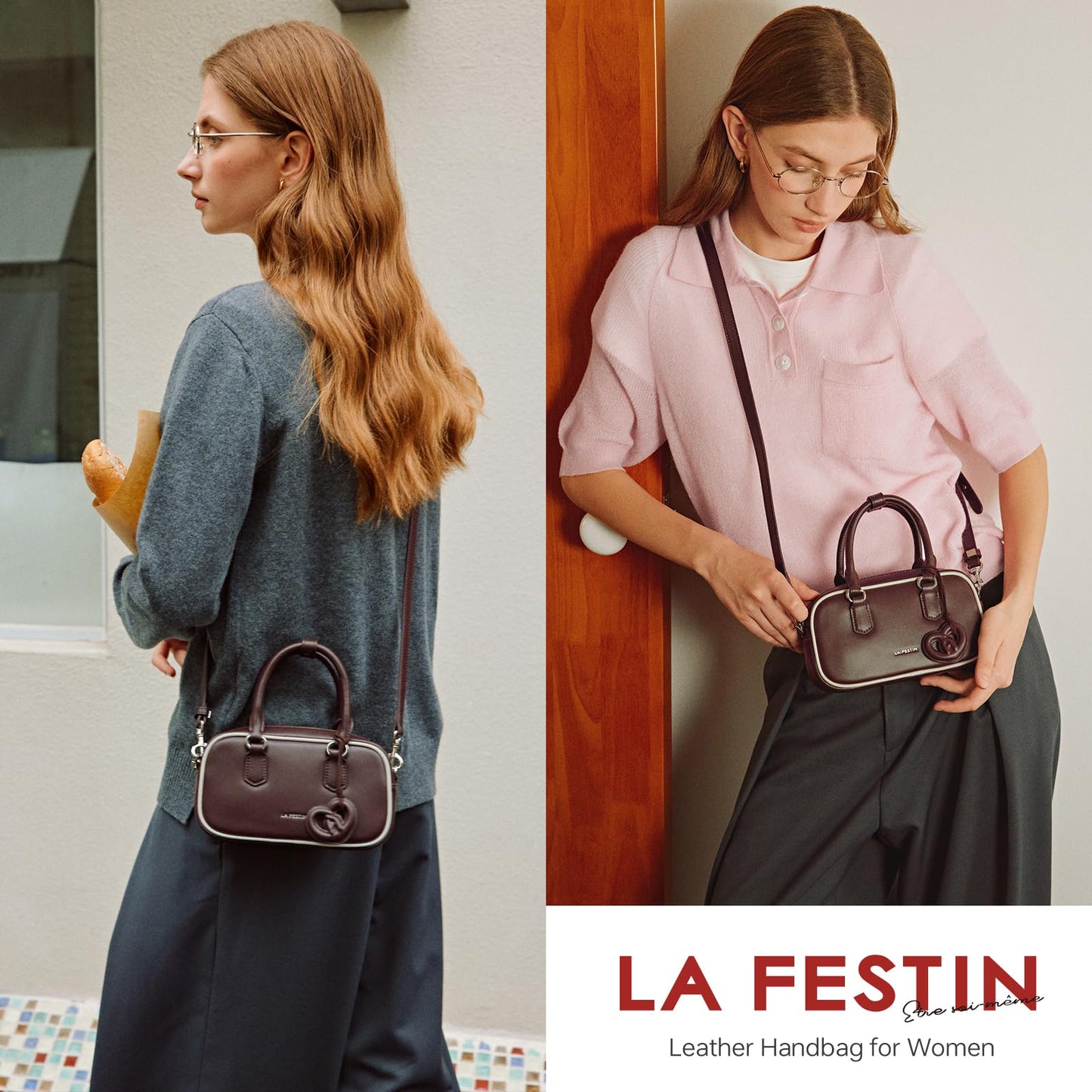 LA FESTIN Handbags for Women Genuine Leather Mini Bag Perfect for Daily Events - Brown