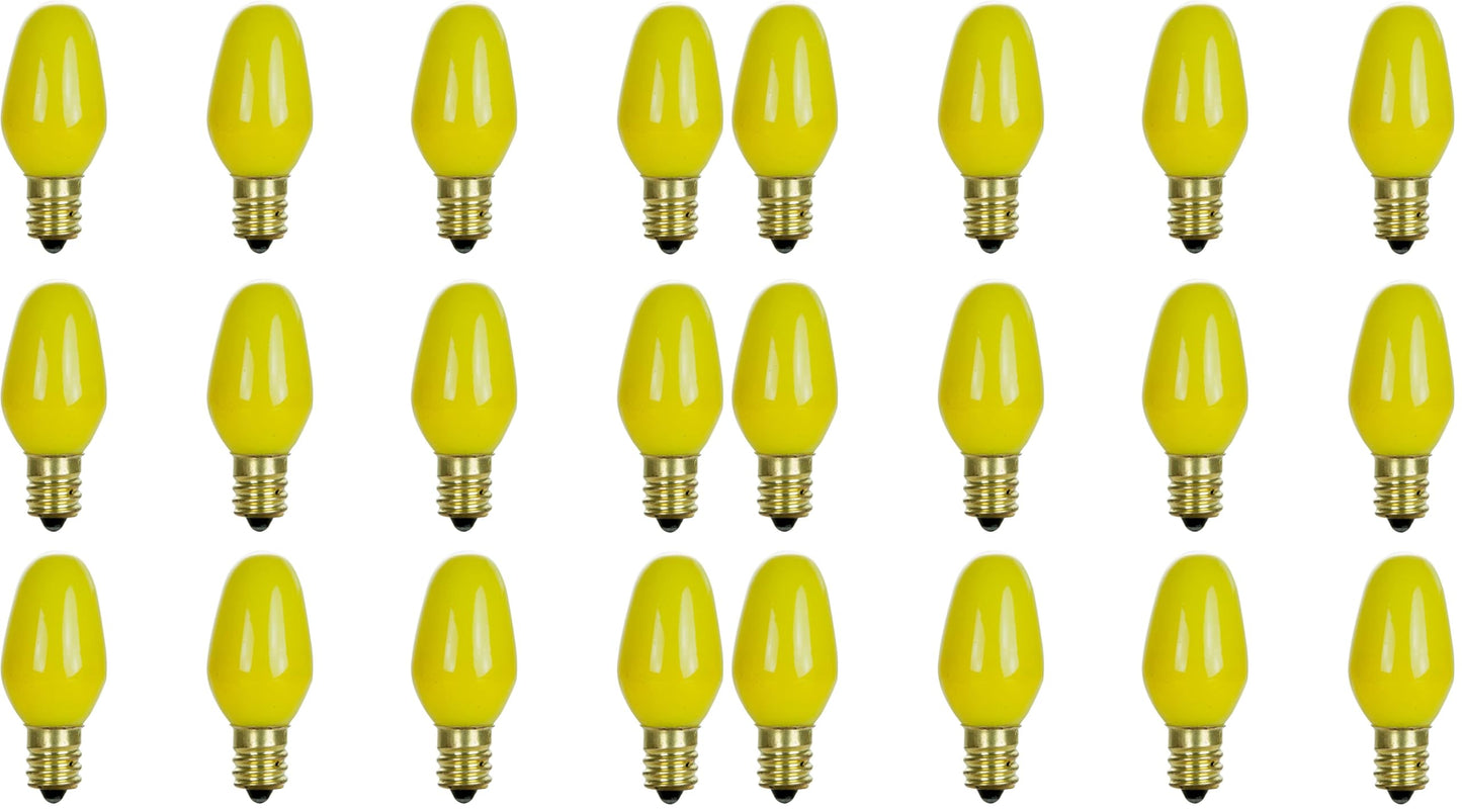 Sunlite 01061 7C7 Incandescent Bulb, 7 Watt, Candelabra E12 Base, C7 Small Night Light, Colored Bulb, Yellow, 12 Count (Pack of 2)