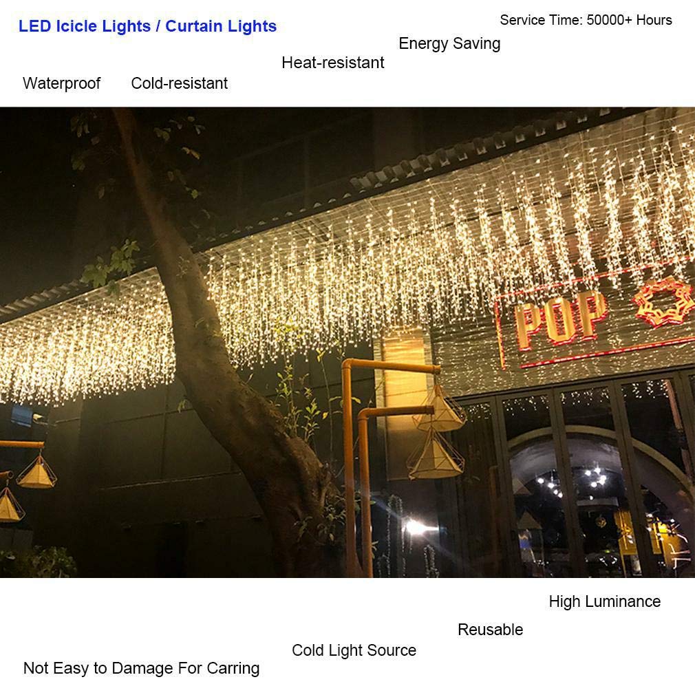 ZIMINGU Icicle Diwali Lights Outdoor, Christmas Hanging Window Curtains Dangling 16.4FT 216LEDs 8 Modes Weeping Willow Ceiling Fairy String Lights, Warm White, 5M