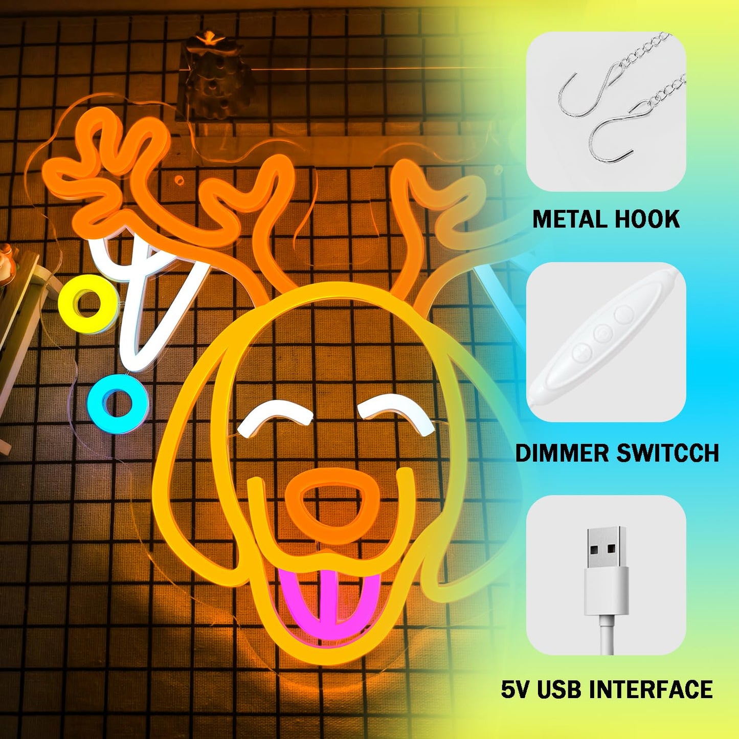 Christmas Elk Neon Sign for Wall Decor Dimmable Christmas Neon Light Dog Led Night Led christmas Sign for Xmas Party Gifts